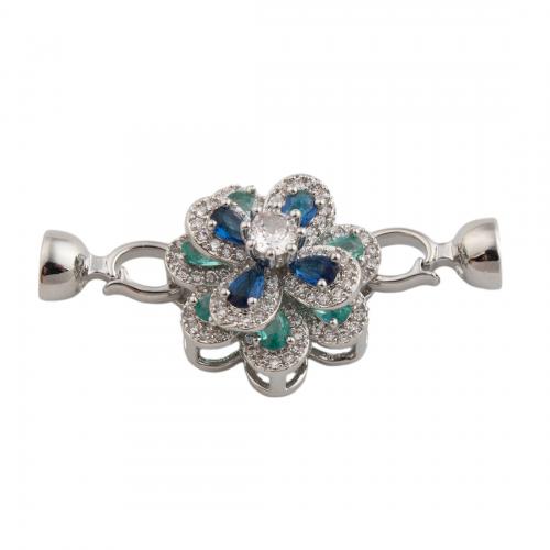 Brass Bracelet Findings Flower platinum color plated DIY & micro pave cubic zirconia nickel lead & cadmium free Sold By PC