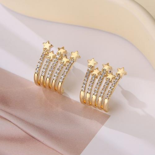 Cubic Zirconia Micro Pave Brass Earring gold color plated fashion jewelry & micro pave cubic zirconia & for woman golden nickel lead & cadmium free 16mm Sold By Pair