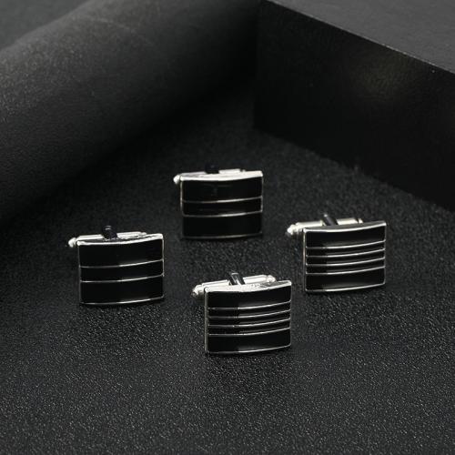 Cufflinks Zinc Alloy Rectangle silver color plated & for man & enamel Sold By Pair
