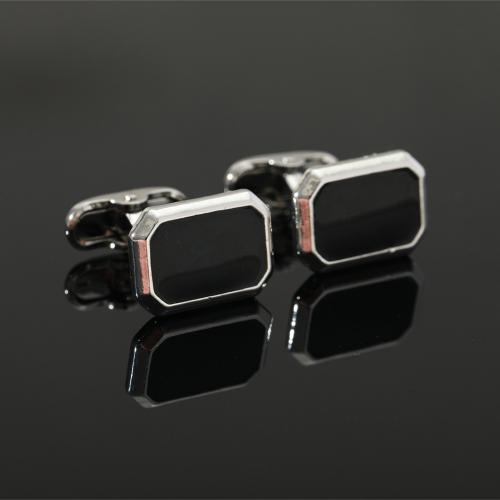 Cufflinks Zinc Alloy Rectangle silver color plated for man & enamel Sold By Pair