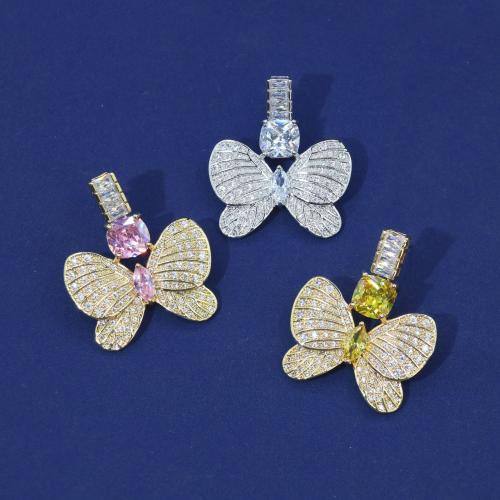 Brass Jewelry Set, Butterfly, plated, fashion jewelry & different styles for choice & micro pave cubic zirconia, more colors for choice, nickel, lead & cadmium free, necklace lengthuff1a43cm,earrings size:3.5cm*3cm, Sold By PC