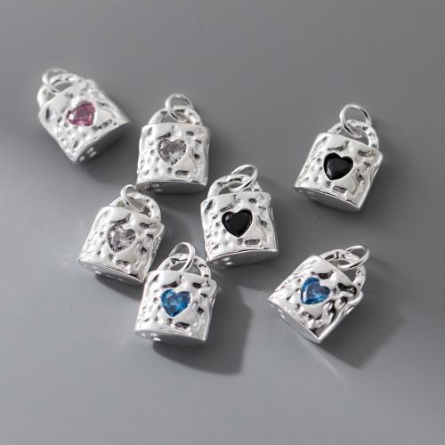 Cubic Zirconia Micro Pave 925 Sterling Silver Pendant Lock plated DIY & micro pave cubic zirconia Sold By PC
