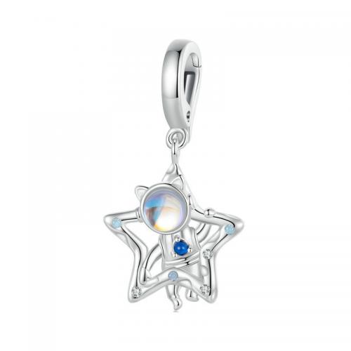 Cubic Zirconia Micro Pave 925 Sterling Silver Pendant with Spinel & Moonstone & Opal Astronaut DIY & micro pave cubic zirconia nickel lead & cadmium free Approx Sold By PC