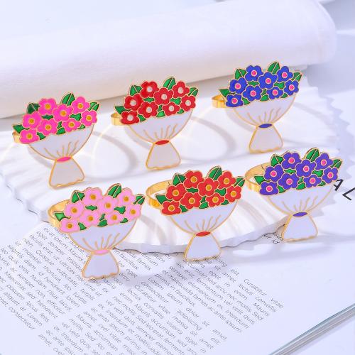 Zinc Alloy Napkin Ring Bouquet gold color plated enamel Sold By PC