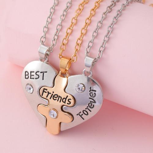 Zinc Alloy Jewelry Necklace with 5CM extender chain Heart plated with rhinestone mixed colors Length 45 cm Sold By PC
