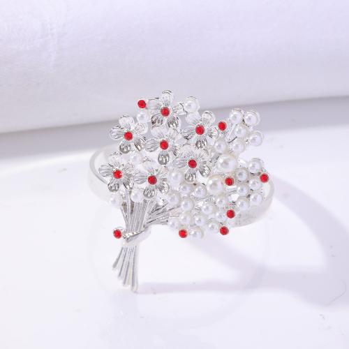 Zinc Alloy Napkin Ring with Plastic Pearl Bouquet silver color plated with rhinestone Sold By PC