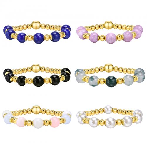 Stainless Steel Jewelry Bracelet 304 Stainless Steel with Natural Stone gold color plated fashion jewelry & Unisex nickel lead & cadmium free Length Approx 16 cm Sold By PC