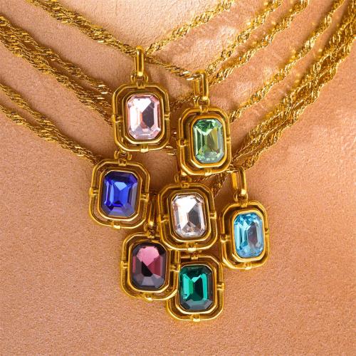 Stainless Steel Jewelry Necklace 304 Stainless Steel with 50mm extender chain 18K gold plated fashion jewelry & micro pave cubic zirconia & for woman nickel lead & cadmium free Length Approx 450 mm Sold By PC