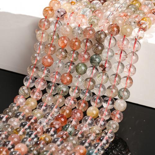 Φυσικό χαλαζία κοσμήματα χάντρες, Rutilated Quartz, Γύρος, γυαλισμένο, DIY & διαφορετικό μέγεθος για την επιλογή, Sold Με Strand