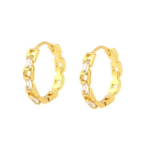 Cubic Zirconia Micro Pave Brass Earring Donut gold color plated fashion jewelry & micro pave cubic zirconia & for woman nickel lead & cadmium free Sold By Pair