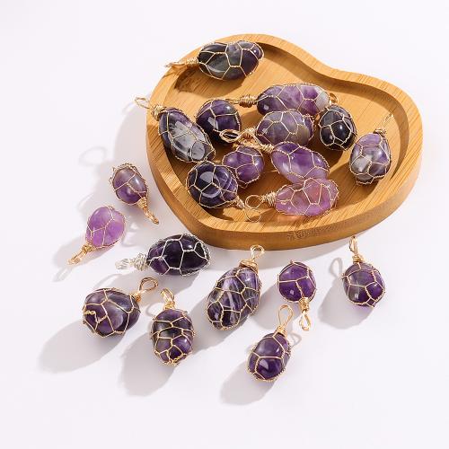 Quartz Gemstone Pendants Amethyst with Brass irregular gold color plated fashion jewelry & DIY purple 30mm Sold By PC