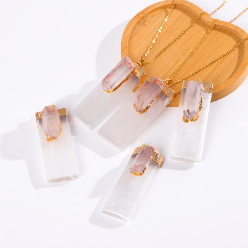 Natural Gemstone Necklace Gypsum Stone with Clear Quartz & Brass Rectangle gold color plated fashion jewelry & Unisex 50mm Length Approx 45 cm Sold By PC