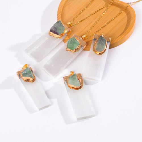 Natural Gemstone Necklace, Gypsum Stone, with Colorful Fluorite & Brass, Rectangle, gold color plated, fashion jewelry & Unisex & different styles for choice, more colors for choice, 60-65mm, Length Approx 45 cm, Sold By PC