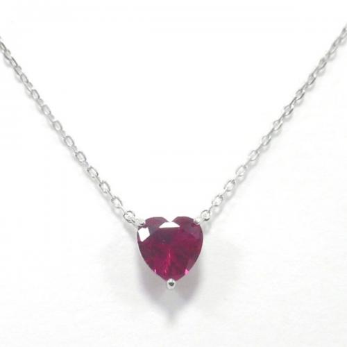 925 Sterling Silver Necklaces with Ruby Alumina Heart plated fashion jewelry & for woman nickel lead & cadmium free Length Approx 45 cm Sold By PC