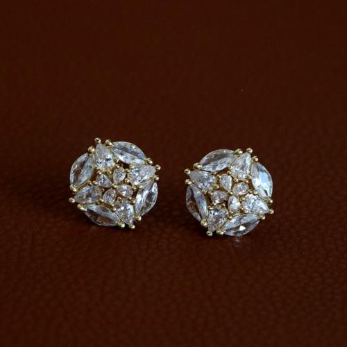 Cubic Zirconia Micro Pave Sterling Silver Earring 925 Sterling Silver Flower 18K gold plated fashion jewelry & micro pave cubic zirconia & for woman nickel lead & cadmium free Sold By Pair