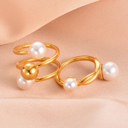 Stainless Steel Finger Ring 304 Stainless Steel with Plastic Pearl 18K gold plated  & for woman golden Sold By PC