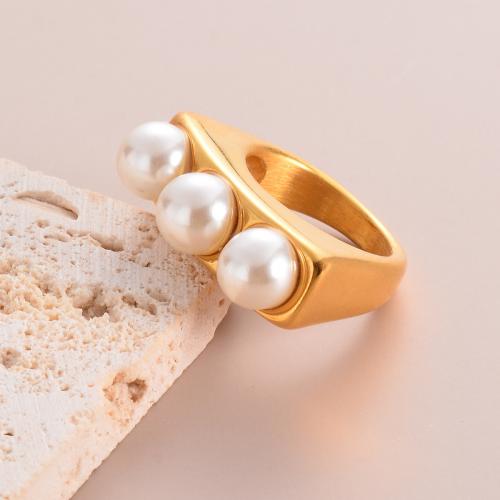 Stainless Steel Finger Ring 304 Stainless Steel with Plastic Pearl fashion jewelry & for woman width 5mm Sold By PC