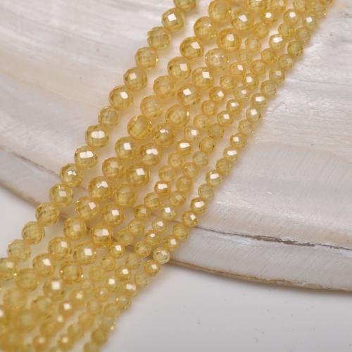 Gemstone Jewelry Beads Cubic Zirconia Round DIY & faceted yellow Sold Per Approx 37-38 cm Strand