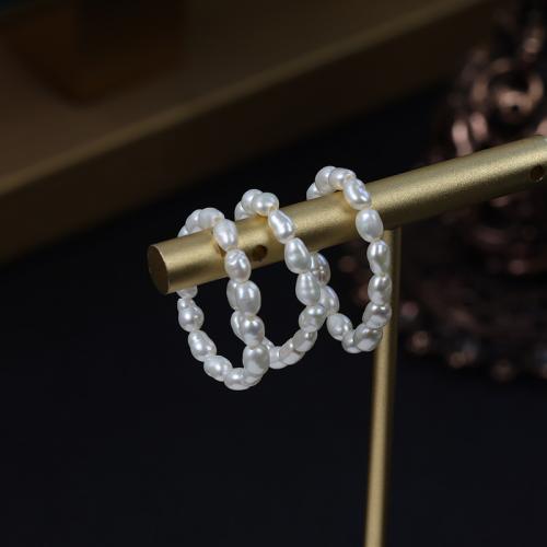 Zoetwater Parel Finger Ring, met Elastische draad, Rijst, mode sieraden & elastische & uniseks, wit, Pearl diameter 3-4mm,Ring diameter 17-20mm, Verkocht door PC