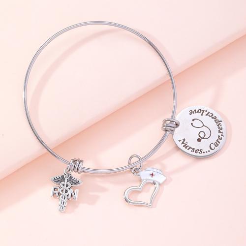 Zinc Alloy Bangle Heart silver color plated for woman & enamel Sold By PC