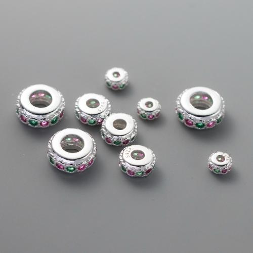 Spacer Beads Jewelry 925 Sterling Silver plated DIY & micro pave cubic zirconia silver color Sold By PC
