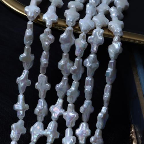 Přírodní sladkovodní perly perlí, Sladkovodní Pearl, Kříž, DIY, bílý, Length about 10-11mm,Hight about 16-17mm, Cca 24PC/Strand, Prodáno By Strand