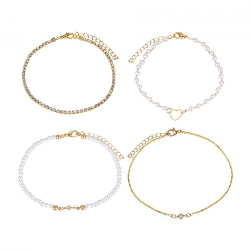 Zinc Alloy Bracelet with Crystal & Plastic Pearl 4 pieces & fashion jewelry & for woman gold nickel lead & cadmium free Sold By Set