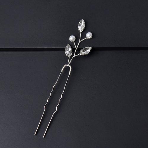 Hair Stick brass wire with Crystal & Plastic Pearl fashion jewelry & for woman nickel lead & cadmium free Sold By PC