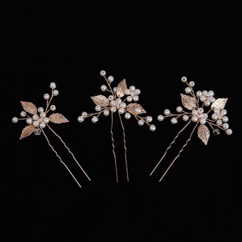 Hair Stick Zinc Alloy with brass wire & Plastic Pearl three pieces & fashion jewelry & for woman golden nickel lead & cadmium free Sold By Set