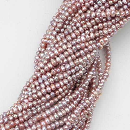 Přírodní sladkovodní perly perlí, Sladkovodní Pearl, Oválný, barva pozlacený, DIY & smalt, nachový, nikl, olovo a kadmium zdarma, Length about 3-3.5mm, Prodáno za Cca 38-40 cm Strand