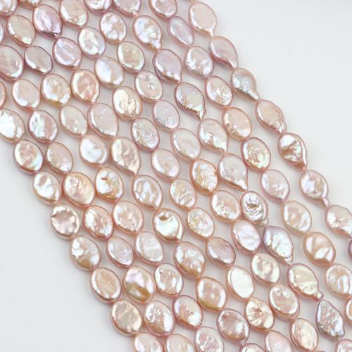 Naturliga sötvattenspärla lösa pärlor, Freshwater Pearl, Flat Oval, DIY, lila rosa, 10x13mm, Såld Per Ca 39-40 cm Strand