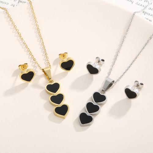 Fashion Stainless Steel Jewelry Sets Stud Earring & necklace 304 Stainless Steel with Shell Heart 2 pieces & fashion jewelry & for woman pendant 30*10mm ear stud 9*10mm Length Approx 45 cm Sold By Set