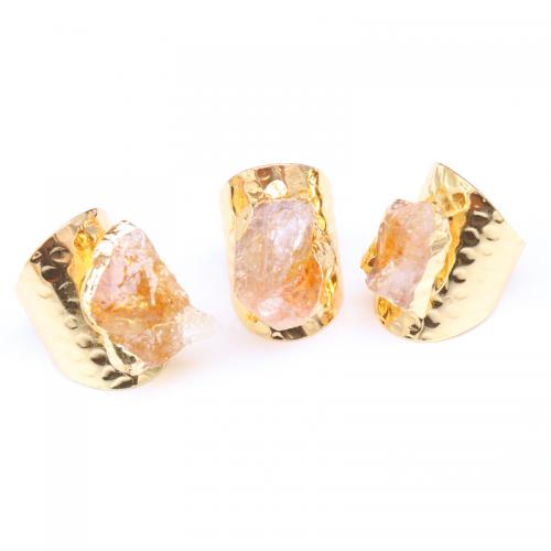 Natural Quartz Finger Ring Citrine with Brass gold color plated Adjustable & fashion jewelry & Unisex Sold By PC