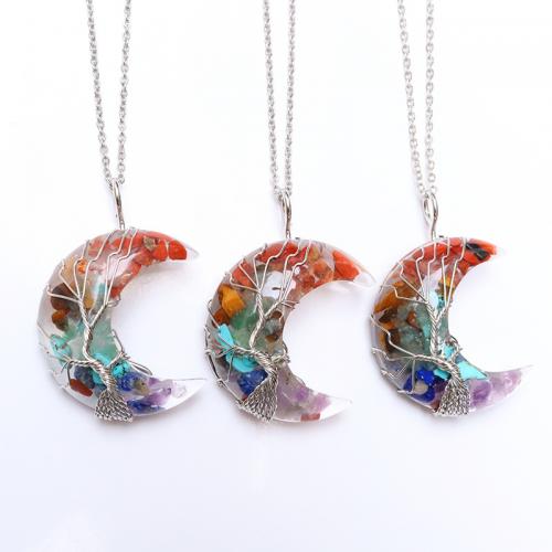 Gemstone Pendants Jewelry Resin with Gemstone Moon platinum color plated DIY mixed colors Sold By PC