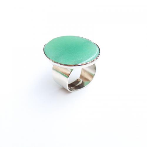 Natural Gemstone Finger Ring Green Aventurine with Brass Oval silver color plated Adjustable & fashion jewelry & Unisex green Sold By PC