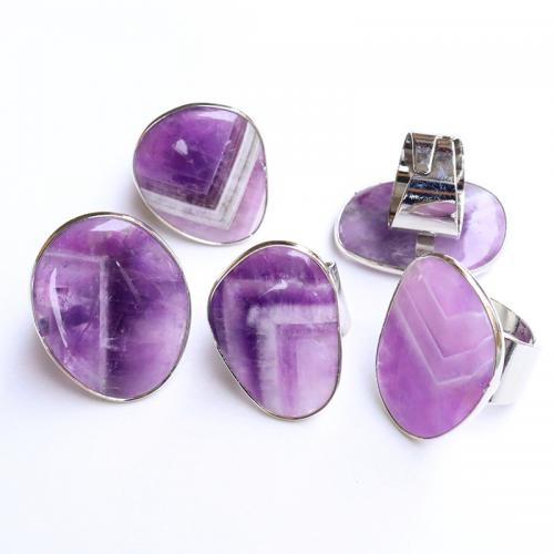 Natural Quartz Finger Ring Amethyst with Brass silver color plated Adjustable & fashion jewelry & Unisex purple Sold By PC
