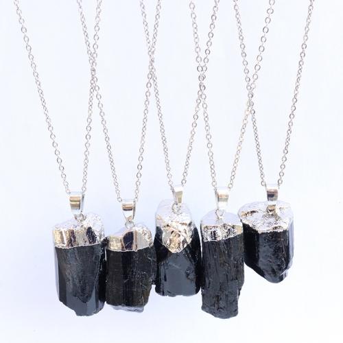 Gemstone Pendants Jewelry Schorl with Brass Nuggets plated DIY nickel lead & cadmium free Length about 25-50mm Sold By PC