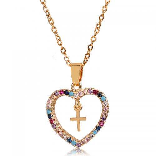 Cubic Zircon Micro Pave Brass Necklace with 5CM extender chain Heart plated micro pave cubic zirconia & for woman Length Approx 40 cm Sold By PC