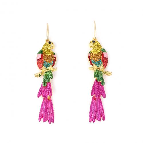 Zinc Alloy Drop Earring Parrot gold color plated for woman & enamel & with rhinestone Sold By Pair