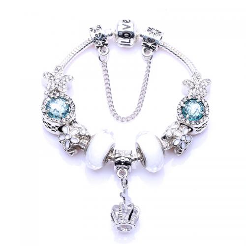 European Bracelet Zinc Alloy with Crystal & Lampwork Crown silver color plated fashion jewelry & for woman & enamel & with rhinestone nickel lead & cadmium free Sold By PC