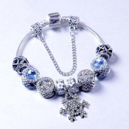 European Bracelet Zinc Alloy with Crystal Snowflake silver color plated fashion jewelry & for woman & enamel & with rhinestone mixed colors nickel lead & cadmium free Sold By PC