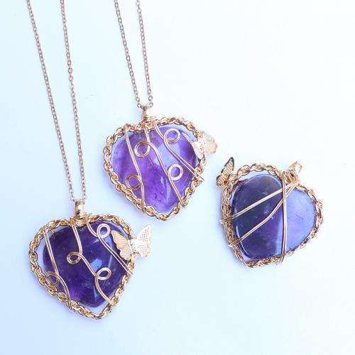 Gemstone Pendants Jewelry Natural Stone with Brass Heart gold color plated DIY nickel lead & cadmium free Length about 30-35mm Sold By PC