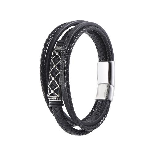 PU Leather Cord Bracelets with 304 Stainless Steel fashion jewelry & for man black Sold By PC