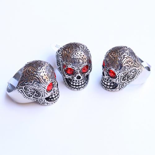 Rhinestone Stainless Steel Finger Ring 304 Stainless Steel Skull fashion jewelry & for man & with rhinestone original color Sold By PC