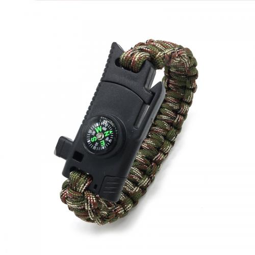 Parachute Cord Survival Bracelet, med Plastic, Bærbare & slidstærkt & Unisex, flere farver til valg, 260x25mm, Solgt af PC