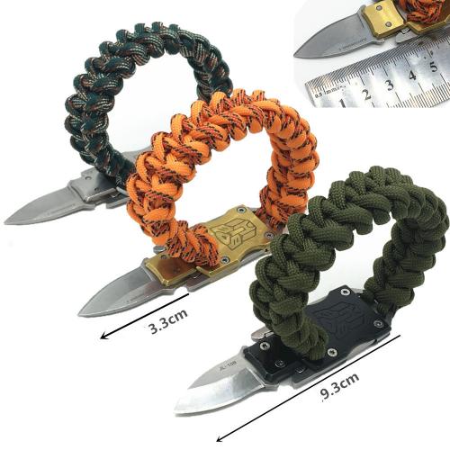 Parachute Cord Survival Bracelet, med 201 rustfrit stål, Bærbare & slidstærkt & Unisex, flere farver til valg, 265x25mm, Solgt af PC