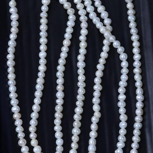 Bulvių išauginti gėlavandenių perlų karoliukai, Gėlo vandens perlų, Bulvė, Pasidaryk pats, baltas, 4mm, Parduota už Apytiksliai 35 cm Strand