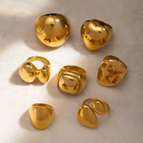 خاتم إصبع الفولاذ المقاوم للصدأ, 304 الفولاذ المقاوم للصدأ, 18K الذهب مطلي, حجم مختلفة للاختيار & أنماط مختلفة للاختيار & للمرأة, ذهبي, تباع بواسطة PC