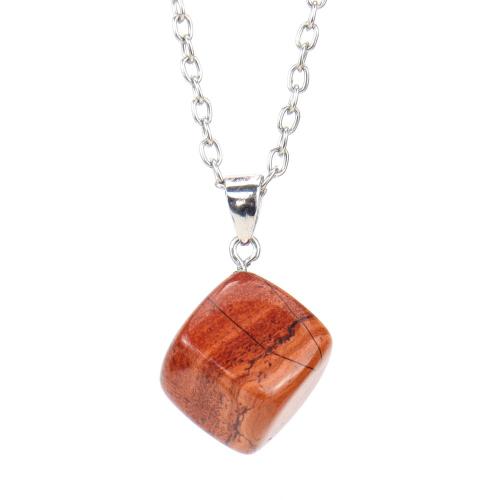 Natural Gemstone Necklace Natural Stone with Brass & Zinc Alloy Square silver color plated fashion jewelry & Unisex Length Approx 52 cm Sold By PC