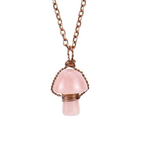 Natural Gemstone Necklace Natural Stone with Brass & Zinc Alloy mushroom antique copper color plated fashion jewelry & for woman 20mm Length Approx 51 cm Sold By PC